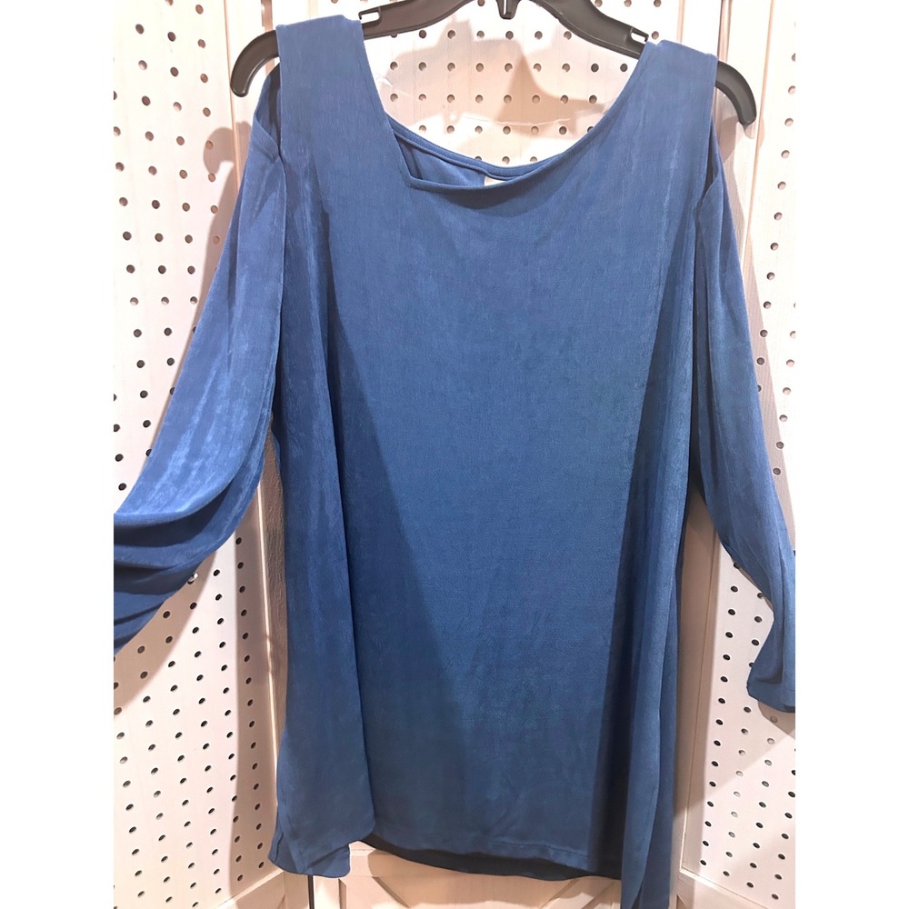 Chicos Travelers Cold Shoulder Long‎ Sleeve Tunic Top Blue Size 3 16 18
